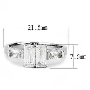 High polished (no plating) Stainless Steel Ring with AAA Grade CZ in Clear for Women Style TK3244