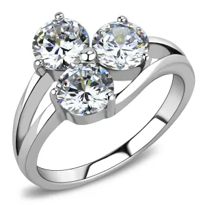 High polished (no plating) Stainless Steel Ring with AAA Grade CZ in Clear for Women Style TK3430