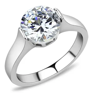 High polished (no plating) Stainless Steel Ring with AAA Grade CZ in Clear for Women Style TK3432