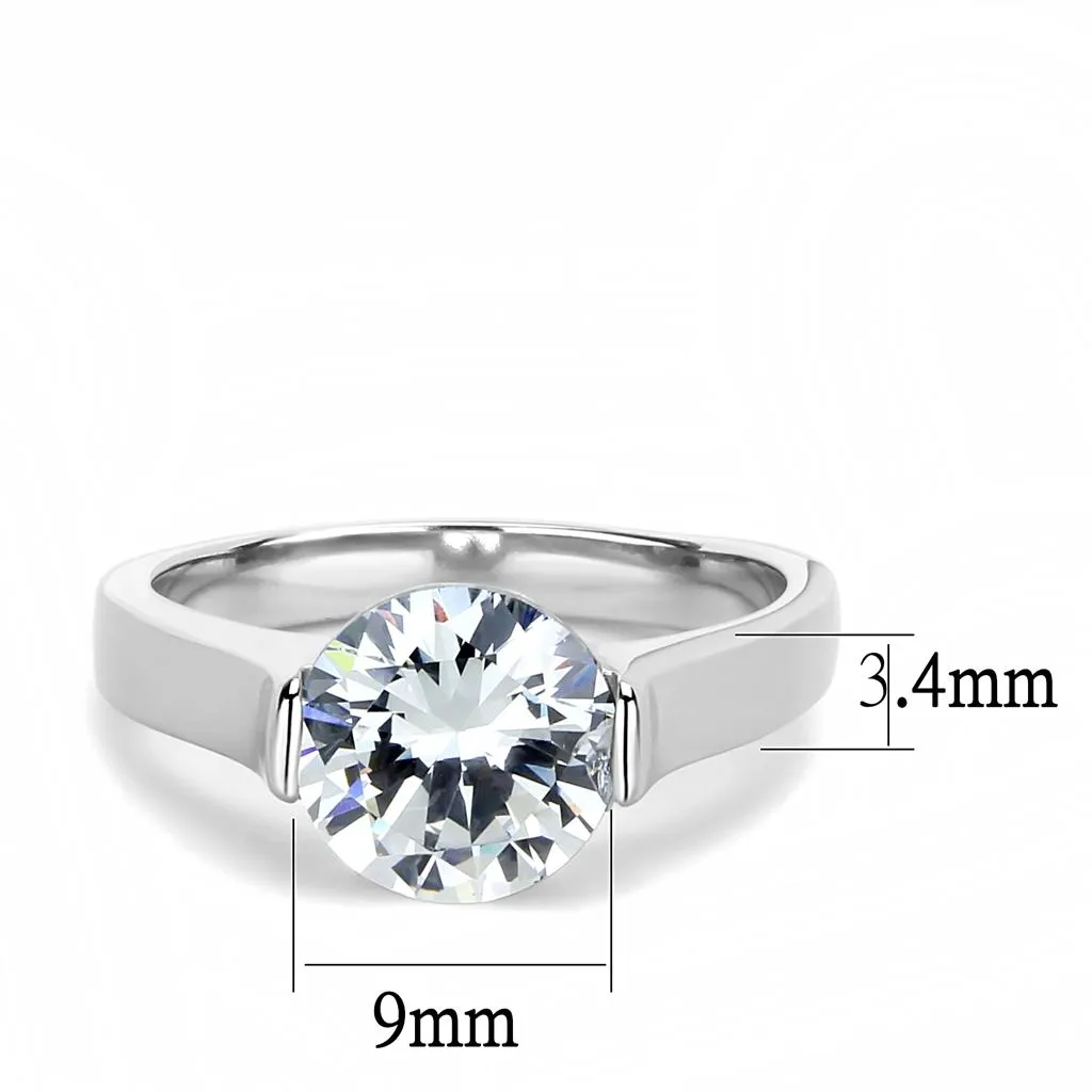 High polished (no plating) Stainless Steel Ring with AAA Grade CZ in Clear for Women Style TK3432