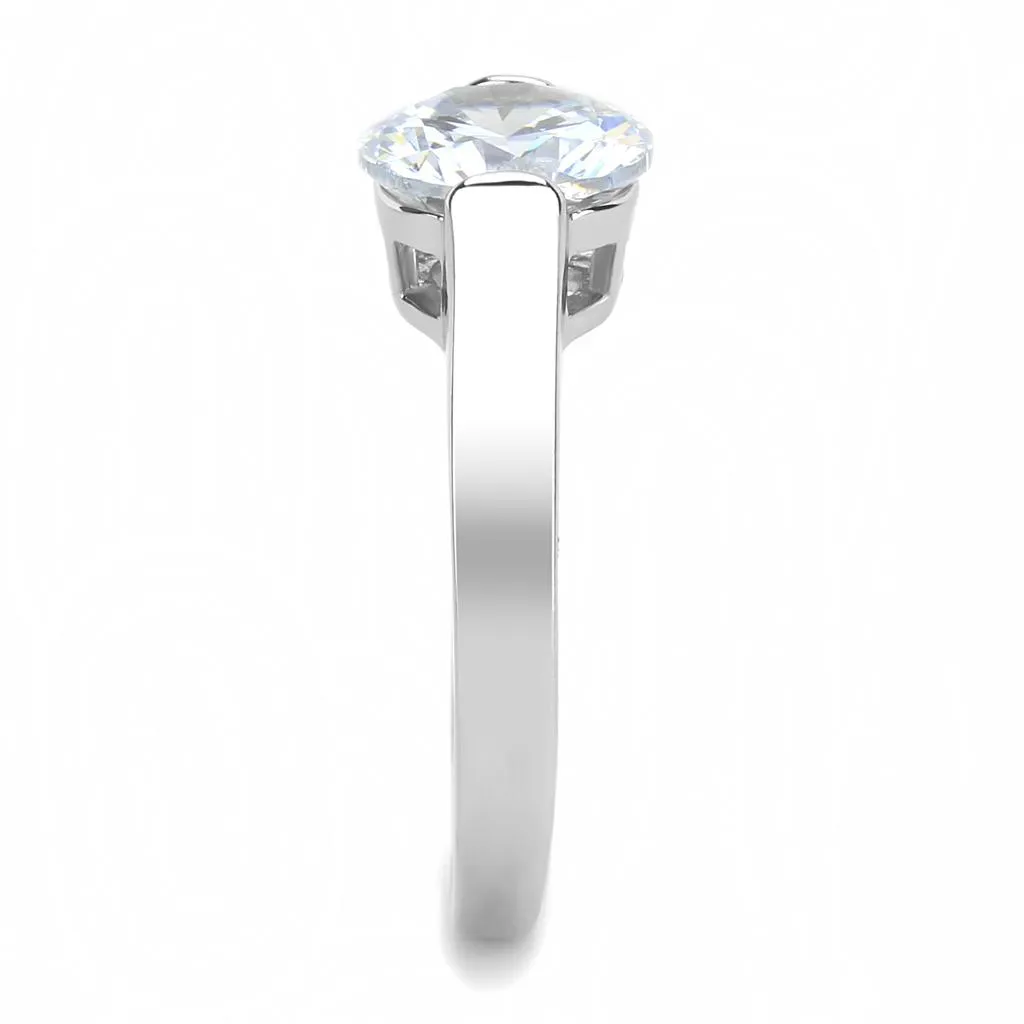 High polished (no plating) Stainless Steel Ring with AAA Grade CZ in Clear for Women Style TK3432