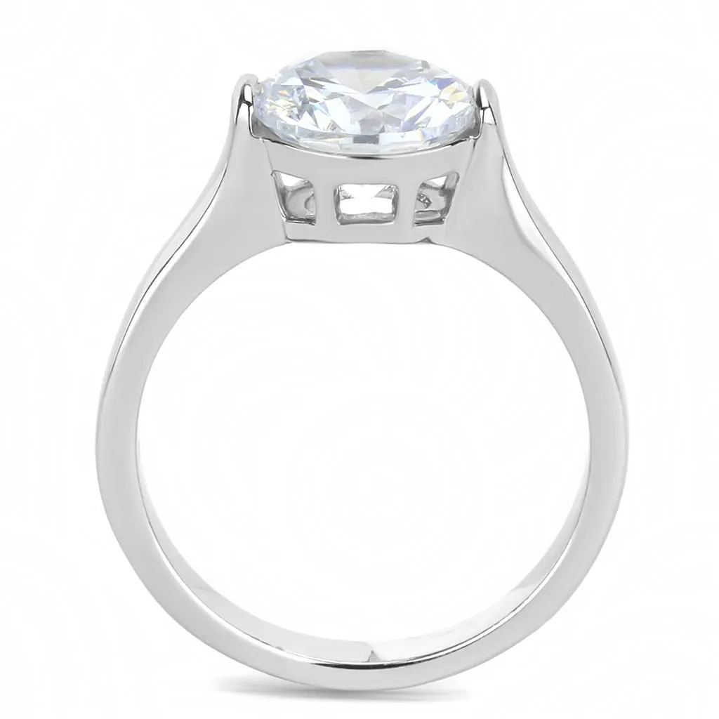 High polished (no plating) Stainless Steel Ring with AAA Grade CZ in Clear for Women Style TK3432