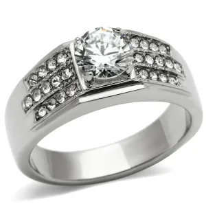 High polished (no plating) Stainless Steel Ring with AAA Grade CZ in Clear for Women Style TK354