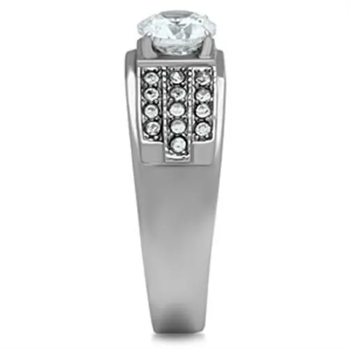 High polished (no plating) Stainless Steel Ring with AAA Grade CZ in Clear for Women Style TK354