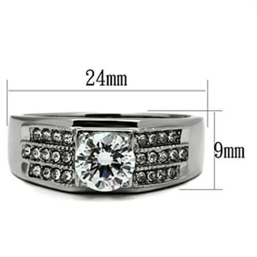 High polished (no plating) Stainless Steel Ring with AAA Grade CZ in Clear for Women Style TK354