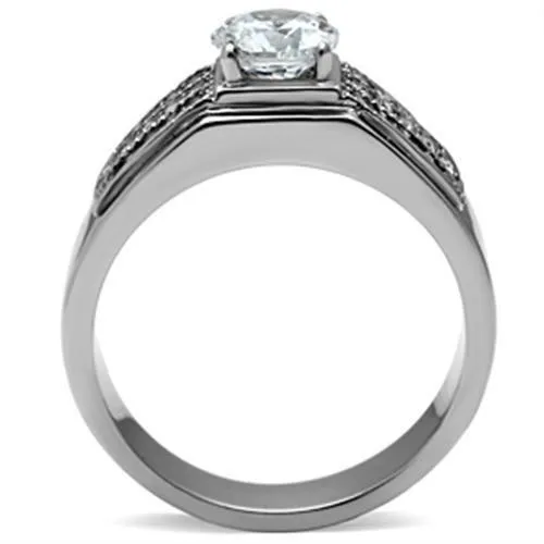 High polished (no plating) Stainless Steel Ring with AAA Grade CZ in Clear for Women Style TK354