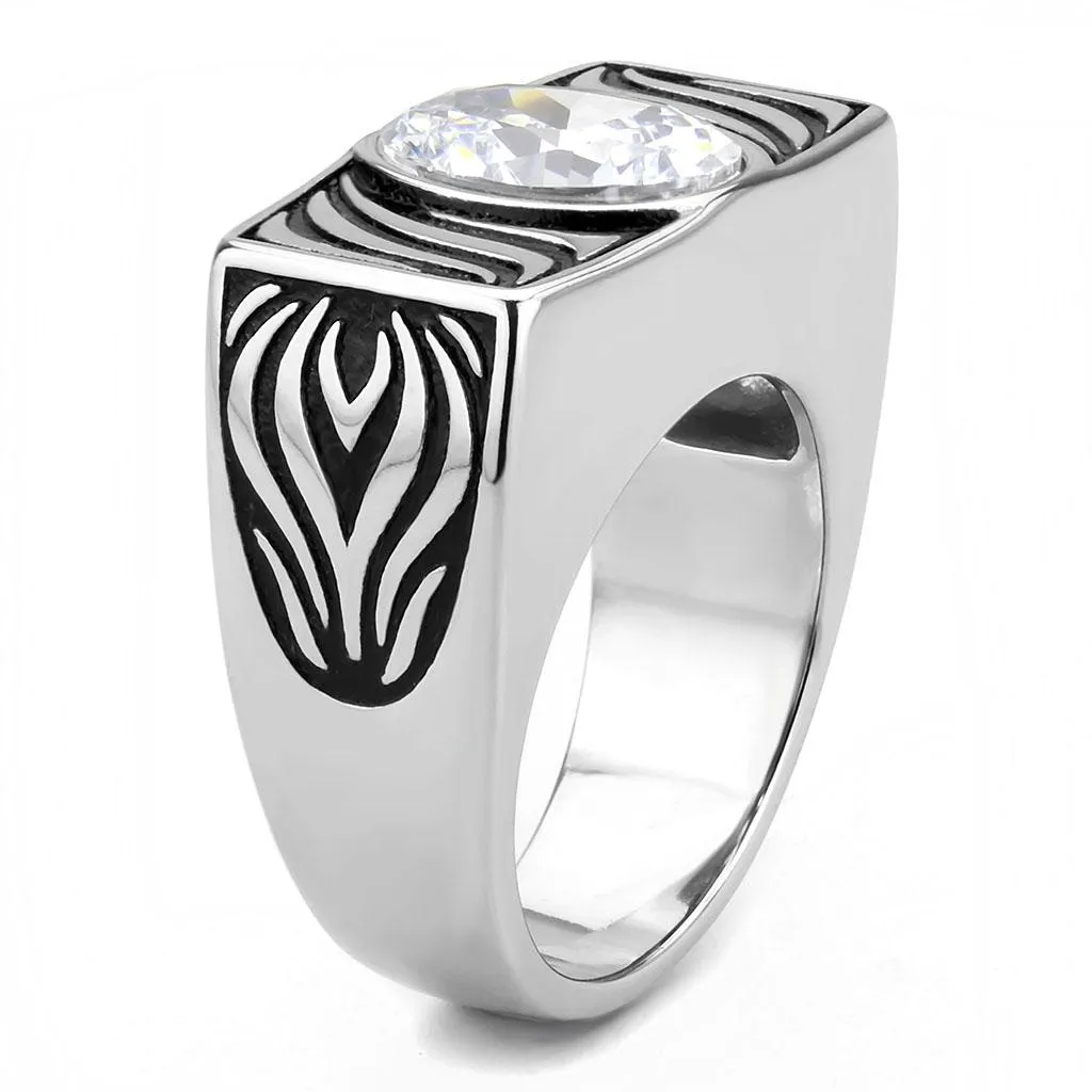 High polished (no plating) Stainless Steel Ring with AAA Grade CZ in Clear for Women Style TK3620