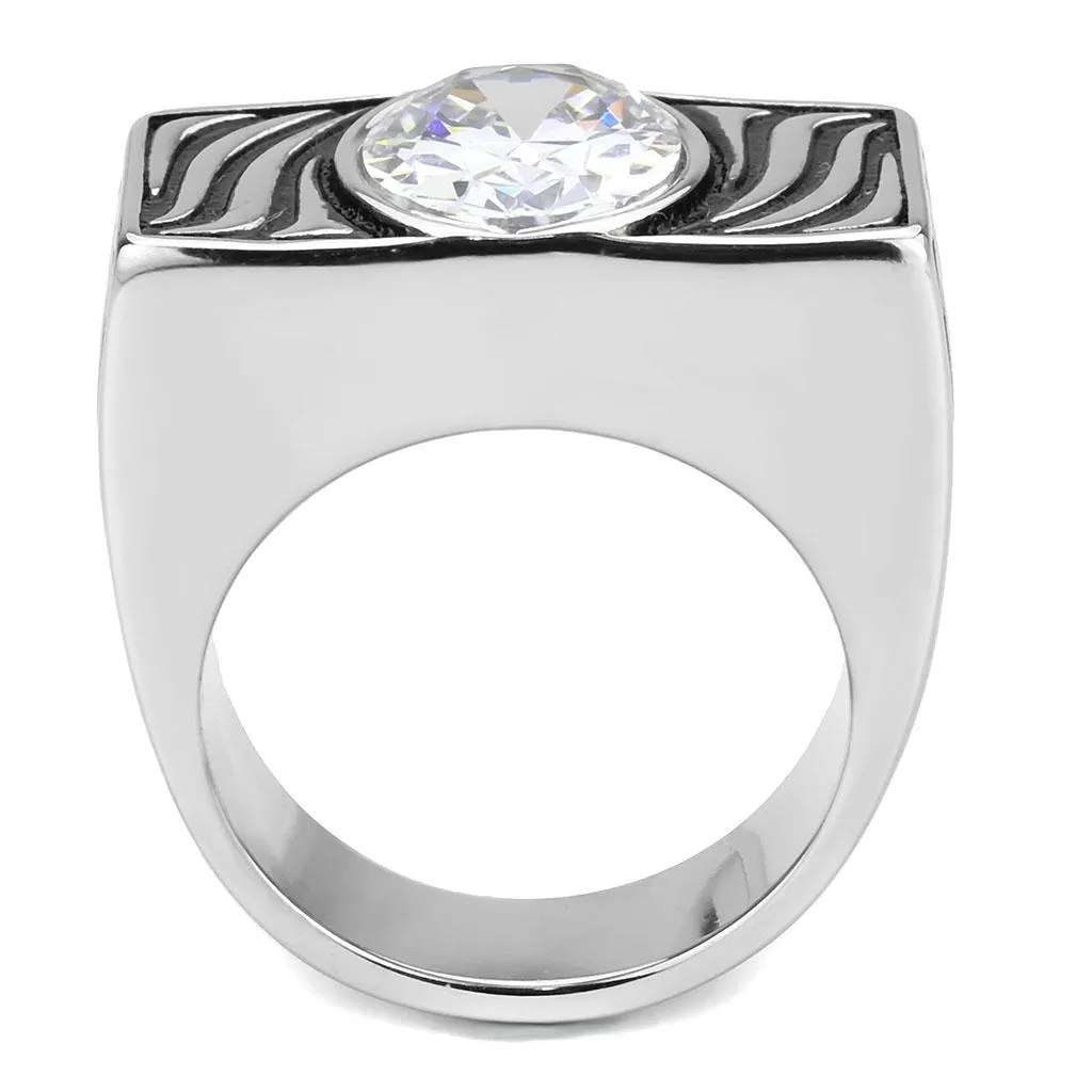 High polished (no plating) Stainless Steel Ring with AAA Grade CZ in Clear for Women Style TK3620