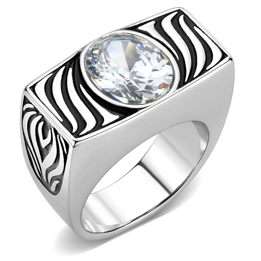 High polished (no plating) Stainless Steel Ring with AAA Grade CZ in Clear for Women Style TK3620