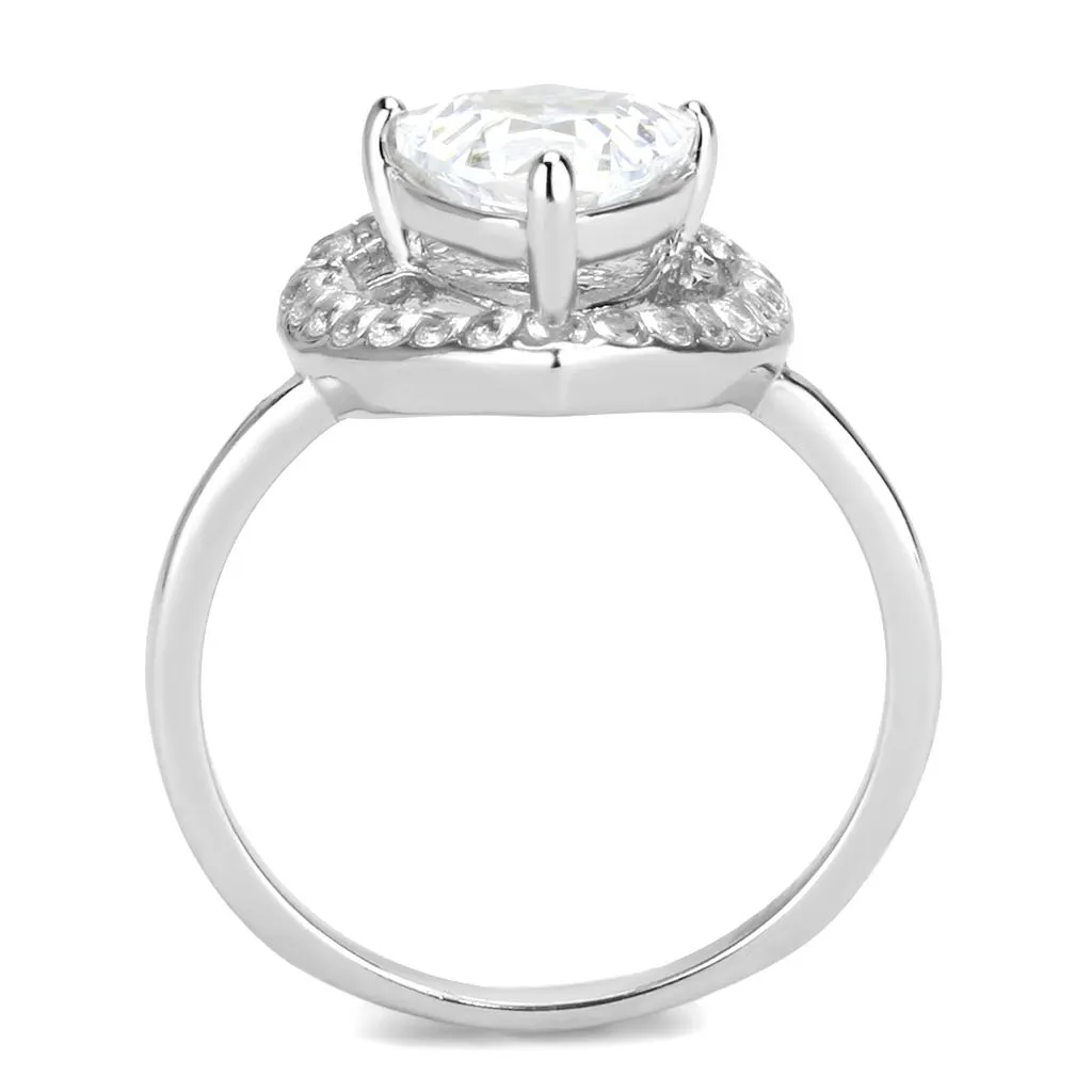 High polished (no plating) Stainless Steel Ring with AAA Grade CZ in Clear for Women Style TK3699