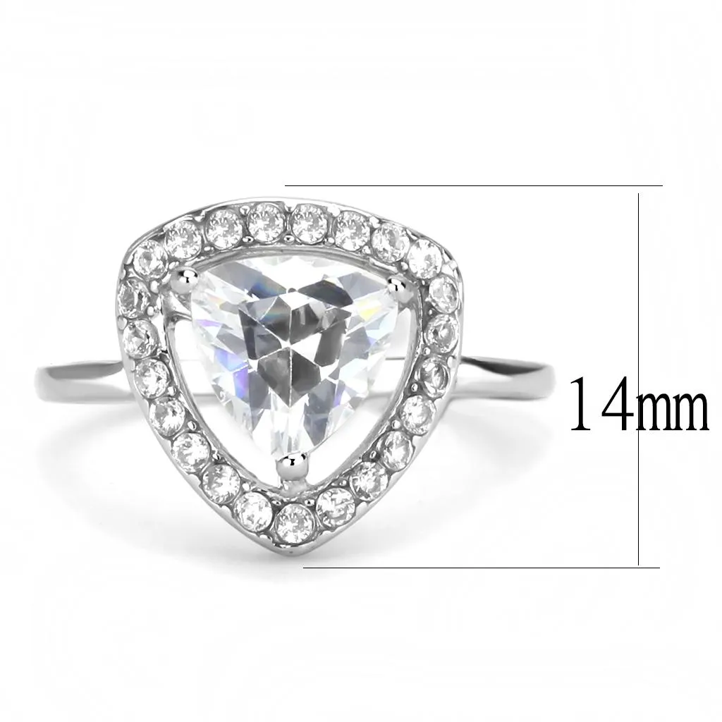 High polished (no plating) Stainless Steel Ring with AAA Grade CZ in Clear for Women Style TK3699