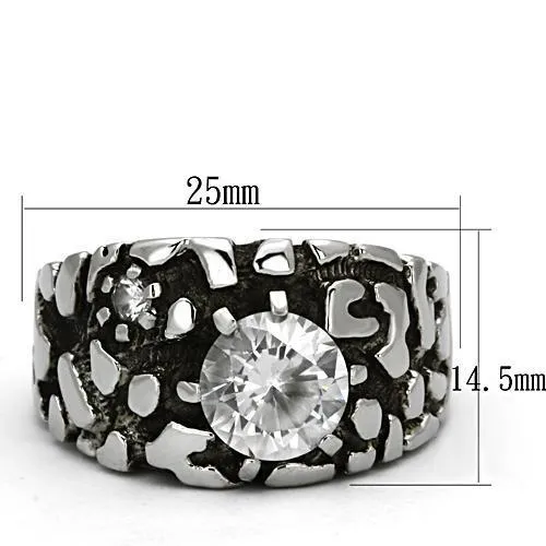 High polished (no plating) Stainless Steel Ring with AAA Grade CZ in Clear for Women Style TK958