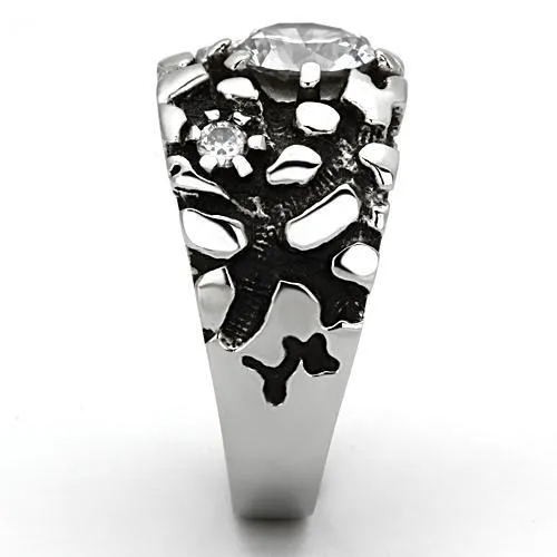 High polished (no plating) Stainless Steel Ring with AAA Grade CZ in Clear for Women Style TK958