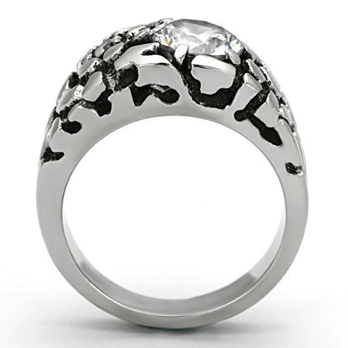 High polished (no plating) Stainless Steel Ring with AAA Grade CZ in Clear for Women Style TK958