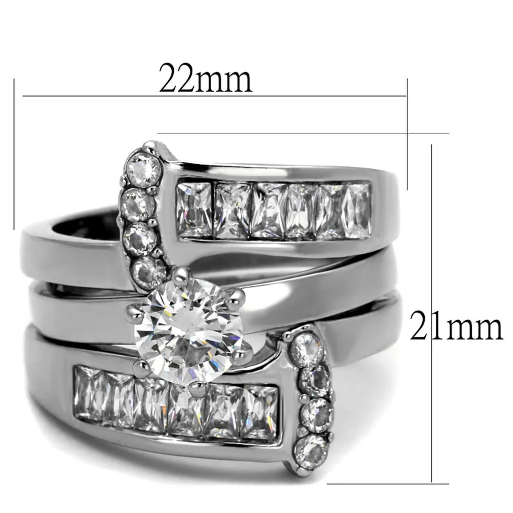 High polished (no plating) Stainless Steel Ring with AAA Grade CZ in Clear for Women Style TK976