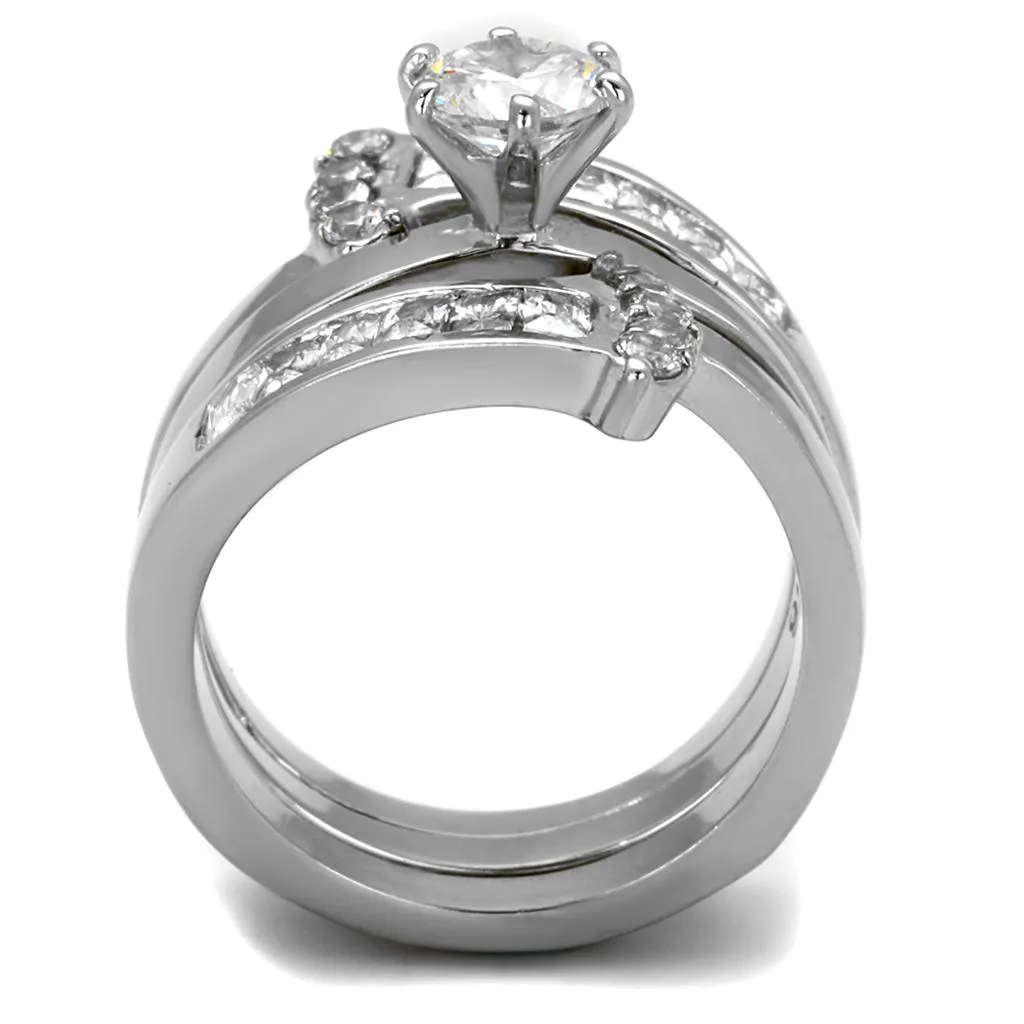 High polished (no plating) Stainless Steel Ring with AAA Grade CZ in Clear for Women Style TK976