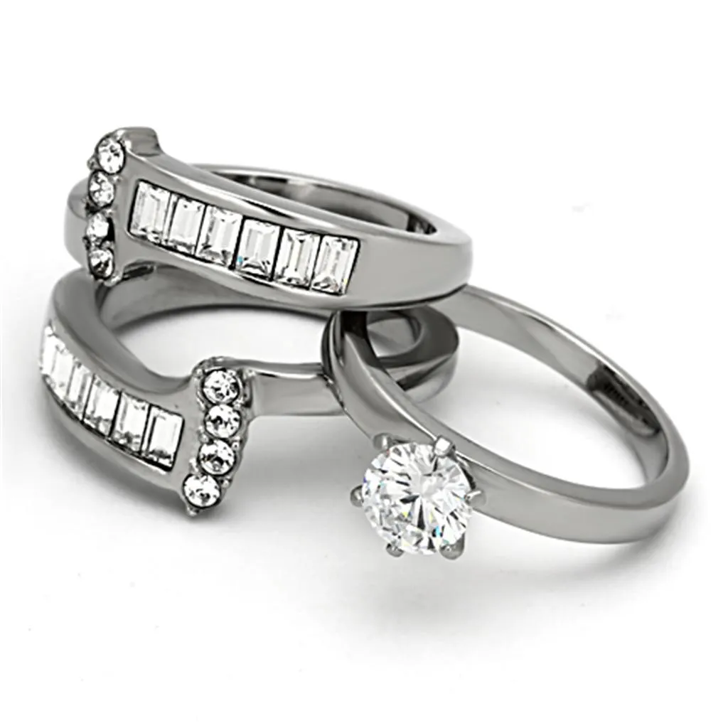 High polished (no plating) Stainless Steel Ring with AAA Grade CZ in Clear for Women Style TK976