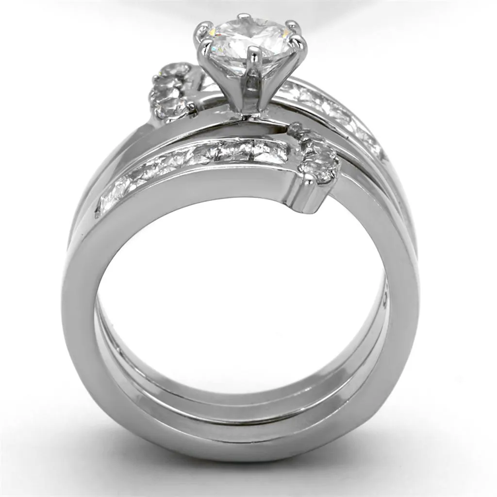 High polished (no plating) Stainless Steel Ring with AAA Grade CZ in Clear for Women Style TK976