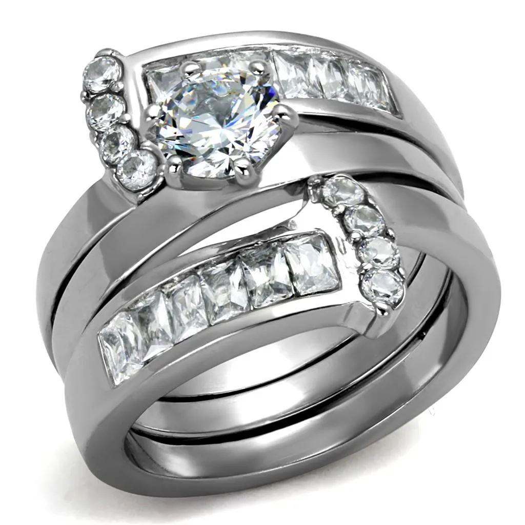 High polished (no plating) Stainless Steel Ring with AAA Grade CZ in Clear for Women Style TK976