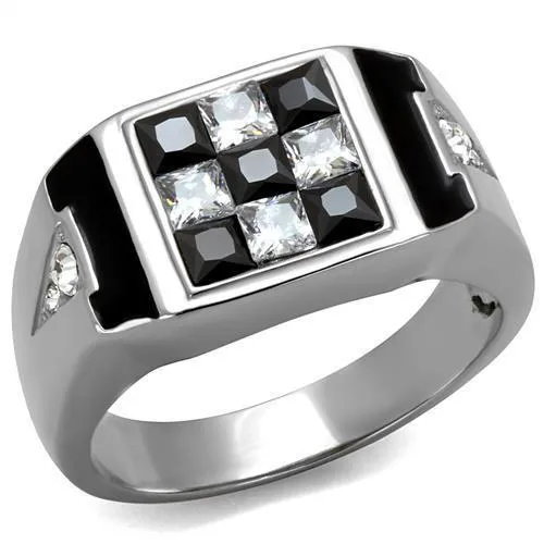 High polished (no plating) Stainless Steel Ring with AAA Grade CZ in Jet for Women Style TK2663