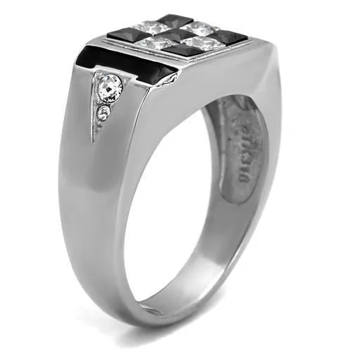 High polished (no plating) Stainless Steel Ring with AAA Grade CZ in Jet for Women Style TK2663