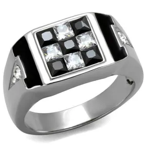 High polished (no plating) Stainless Steel Ring with AAA Grade CZ in Jet for Women Style TK2663