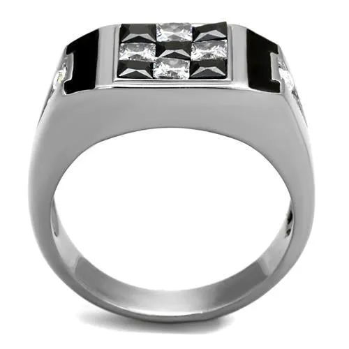 High polished (no plating) Stainless Steel Ring with AAA Grade CZ in Jet for Women Style TK2663