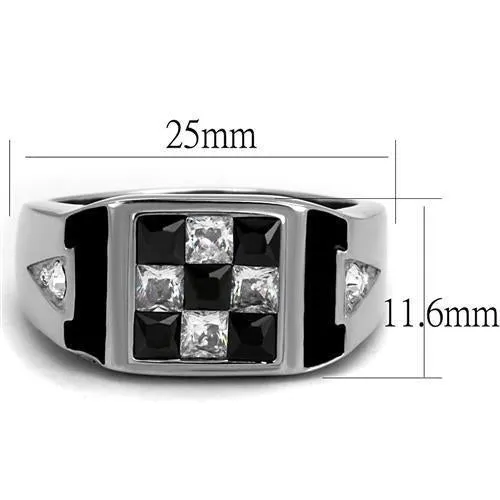 High polished (no plating) Stainless Steel Ring with AAA Grade CZ in Jet for Women Style TK2663