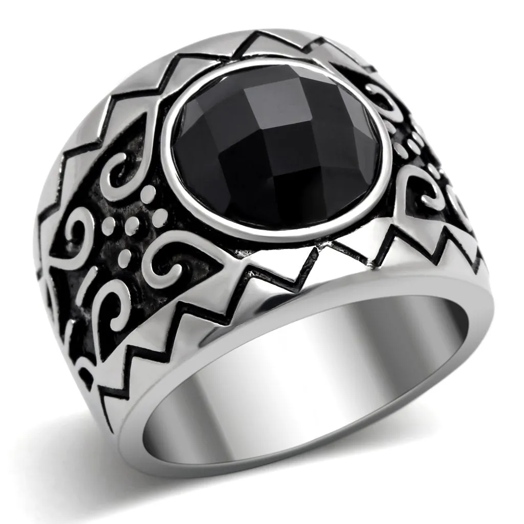 High polished (no plating) Stainless Steel Ring with AAA Grade CZ in Jet for Women Style TK303