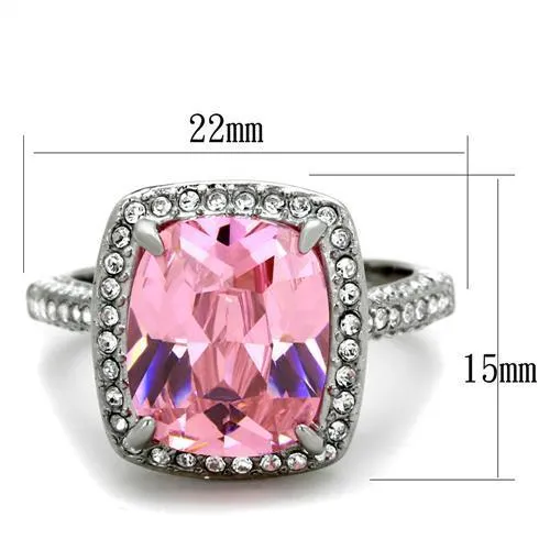 High polished (no plating) Stainless Steel Ring with AAA Grade CZ in Rose for Women Style TK2027