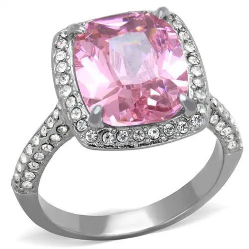 High polished (no plating) Stainless Steel Ring with AAA Grade CZ in Rose for Women Style TK2027