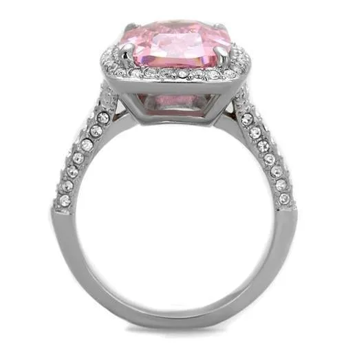 High polished (no plating) Stainless Steel Ring with AAA Grade CZ in Rose for Women Style TK2027