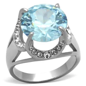 High polished (no plating) Stainless Steel Ring with AAA Grade CZ in Sea Blue for Women Style TK1423