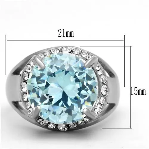 High polished (no plating) Stainless Steel Ring with AAA Grade CZ in Sea Blue for Women Style TK1423