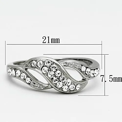 High polished (no plating) Stainless Steel Ring with Top Grade Crystal in Clear for Women Style TK1085