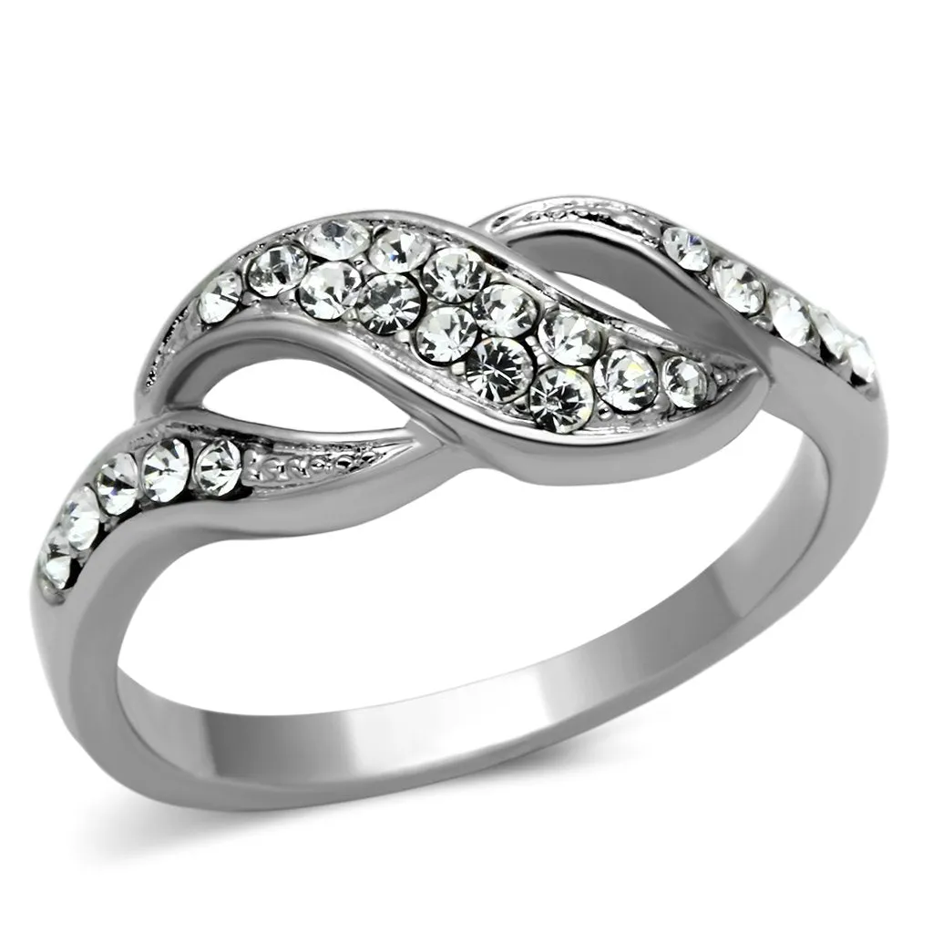 High polished (no plating) Stainless Steel Ring with Top Grade Crystal in Clear for Women Style TK1085