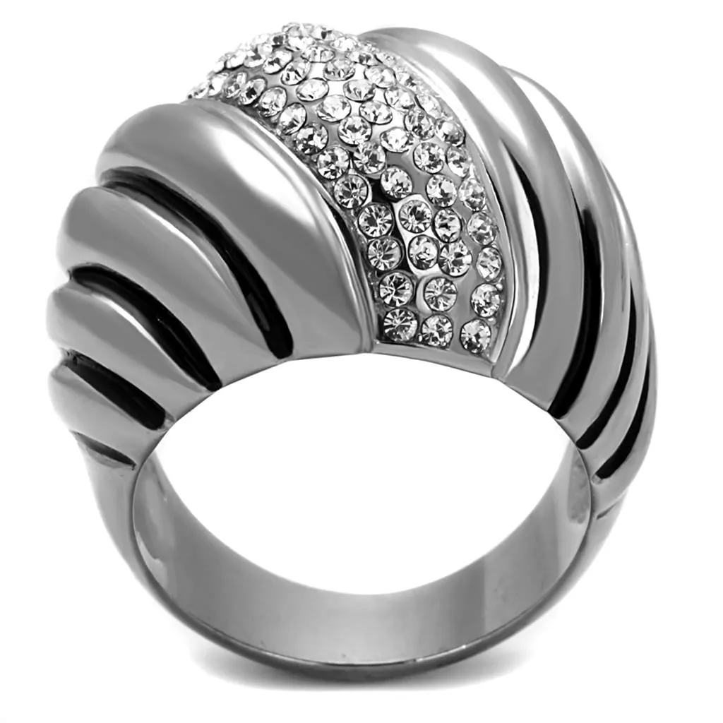 High polished (no plating) Stainless Steel Ring with Top Grade Crystal in Clear for Women Style TK1304