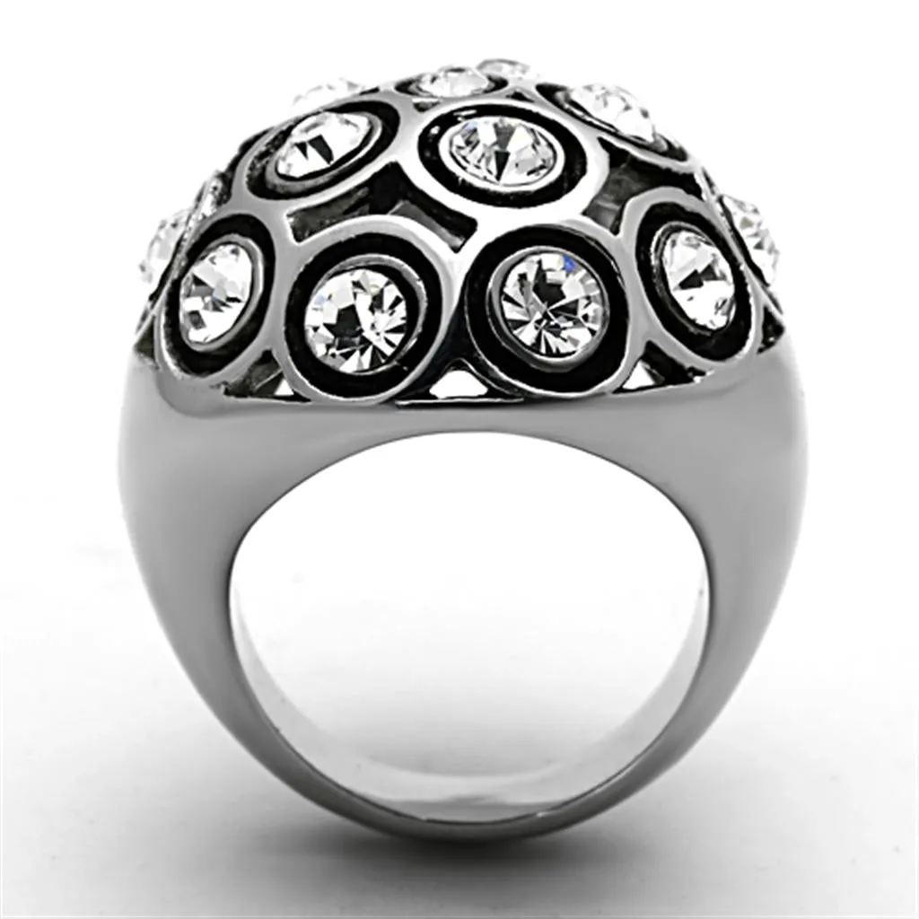 High polished (no plating) Stainless Steel Ring with Top Grade Crystal in Clear for Women Style TK1325