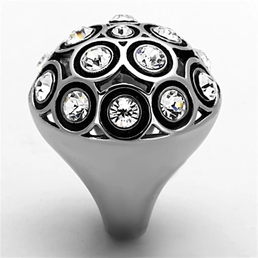 High polished (no plating) Stainless Steel Ring with Top Grade Crystal in Clear for Women Style TK1325