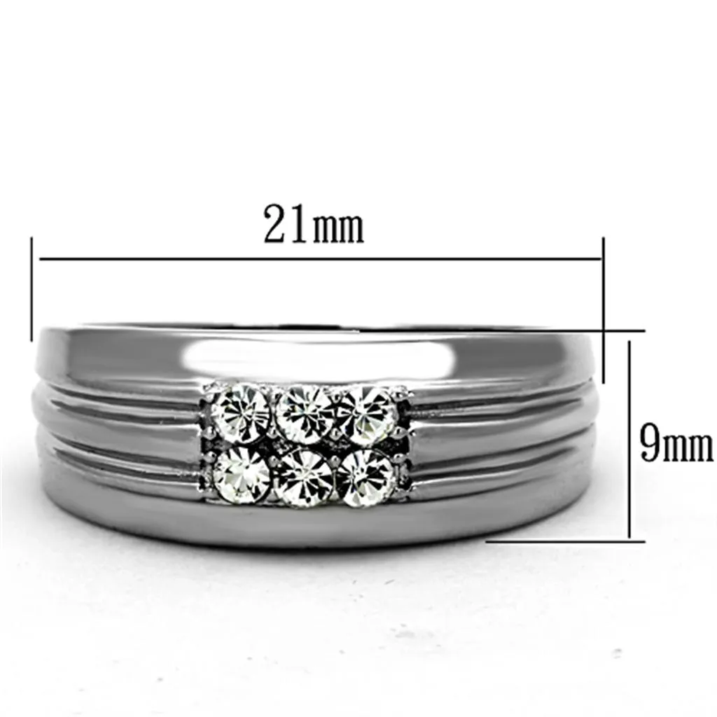 High polished (no plating) Stainless Steel Ring with Top Grade Crystal in Clear for Women Style TK1357