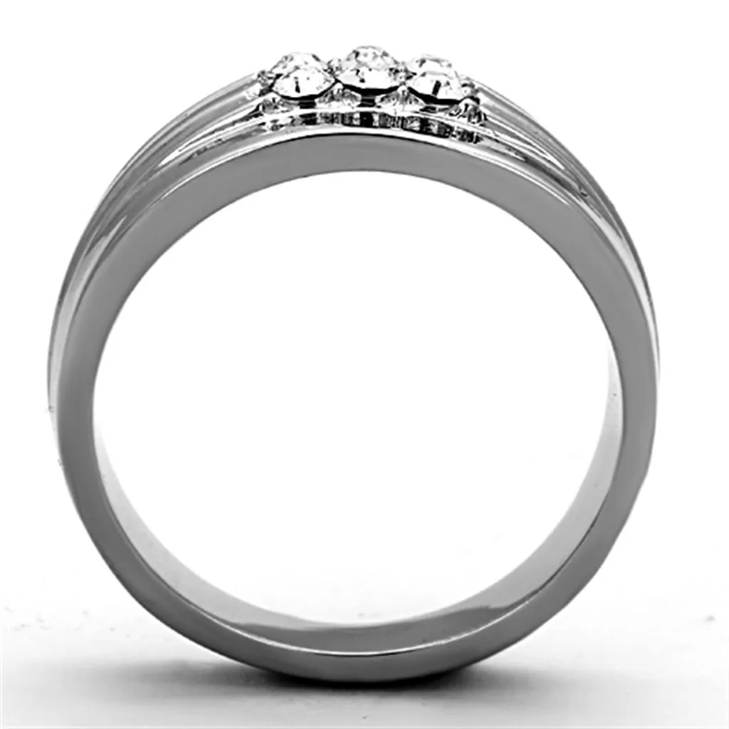 High polished (no plating) Stainless Steel Ring with Top Grade Crystal in Clear for Women Style TK1357