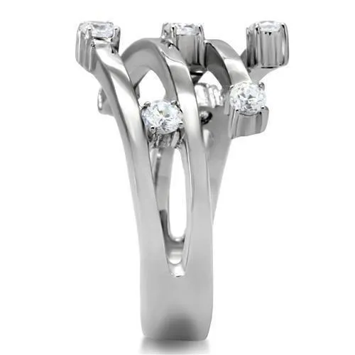 High polished (no plating) Stainless Steel Ring with Top Grade Crystal in Clear for Women Style TK173