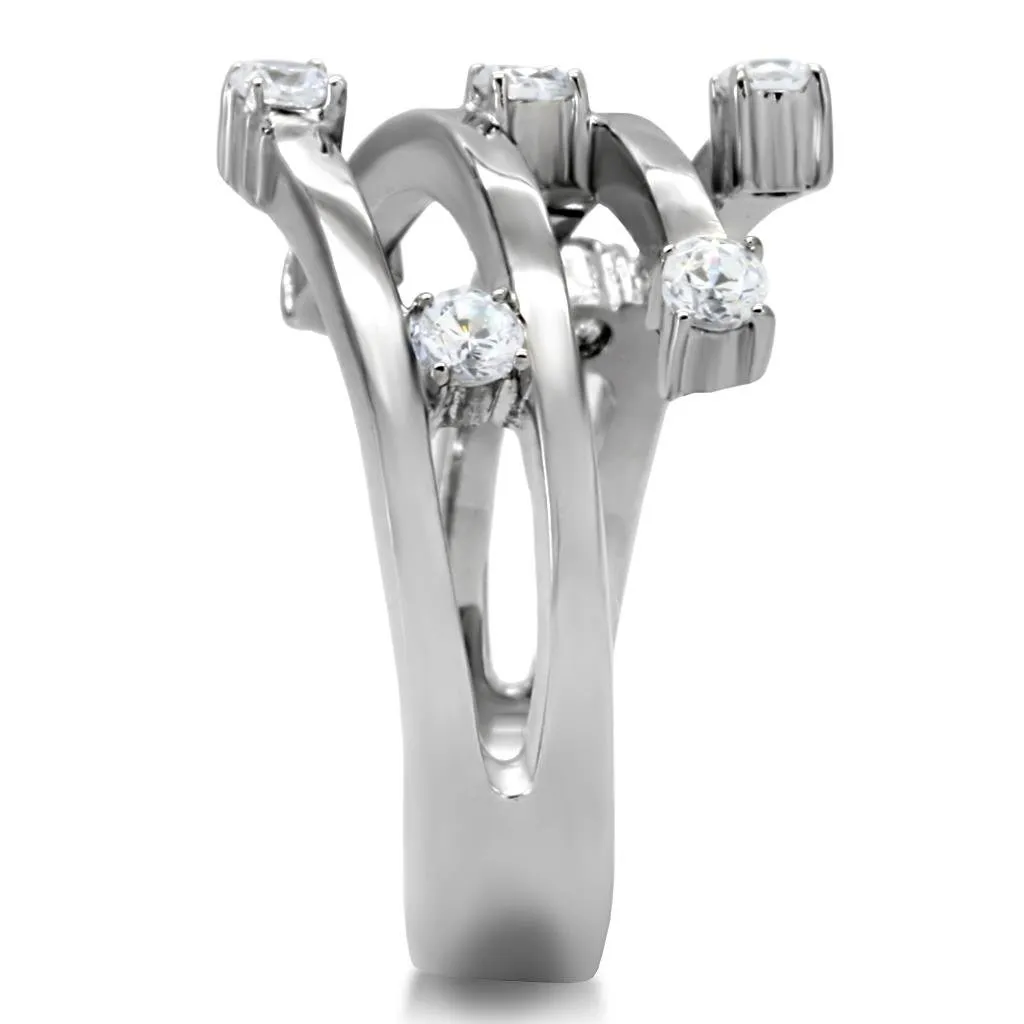 High polished (no plating) Stainless Steel Ring with Top Grade Crystal in Clear for Women Style TK173