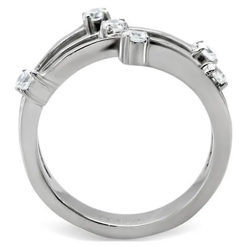 High polished (no plating) Stainless Steel Ring with Top Grade Crystal in Clear for Women Style TK173