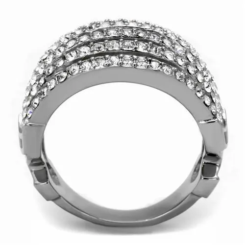 High polished (no plating) Stainless Steel Ring with Top Grade Crystal in Clear for Women Style TK2901