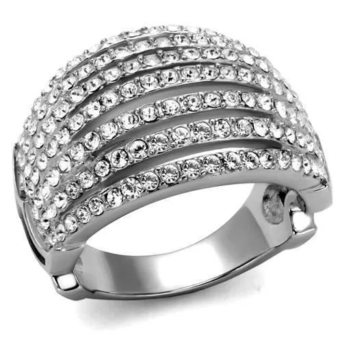 High polished (no plating) Stainless Steel Ring with Top Grade Crystal in Clear for Women Style TK2901