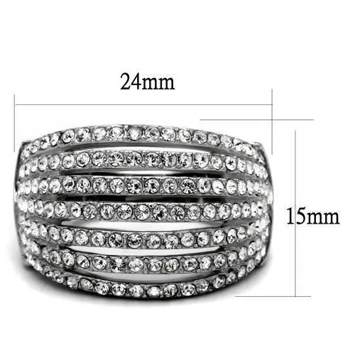 High polished (no plating) Stainless Steel Ring with Top Grade Crystal in Clear for Women Style TK2901