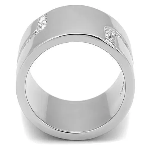 High polished (no plating) Stainless Steel Ring with Top Grade Crystal in Clear for Women Style TK3040