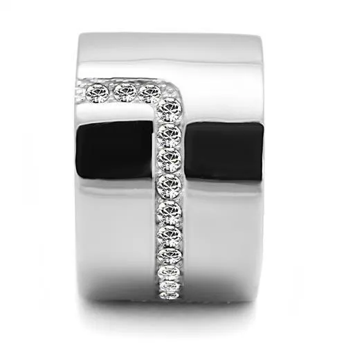 High polished (no plating) Stainless Steel Ring with Top Grade Crystal in Clear for Women Style TK3040