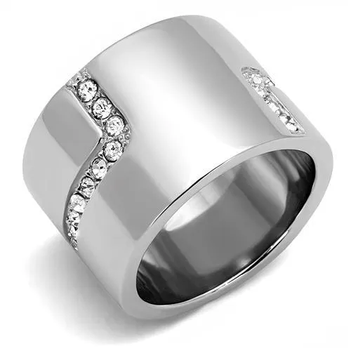 High polished (no plating) Stainless Steel Ring with Top Grade Crystal in Clear for Women Style TK3040